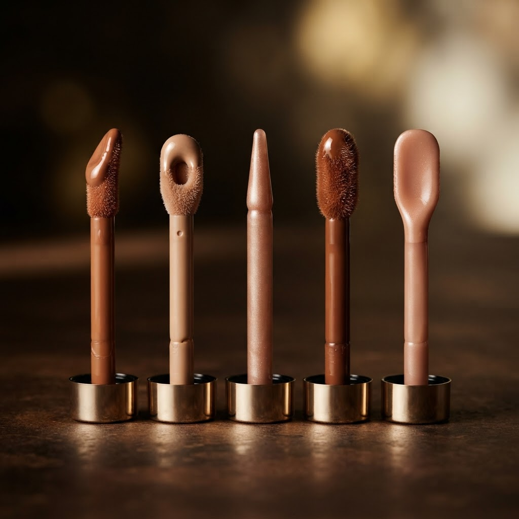 五种唇釉涂抹头对比:doe foot、reservoir、precision、plush、spatula
